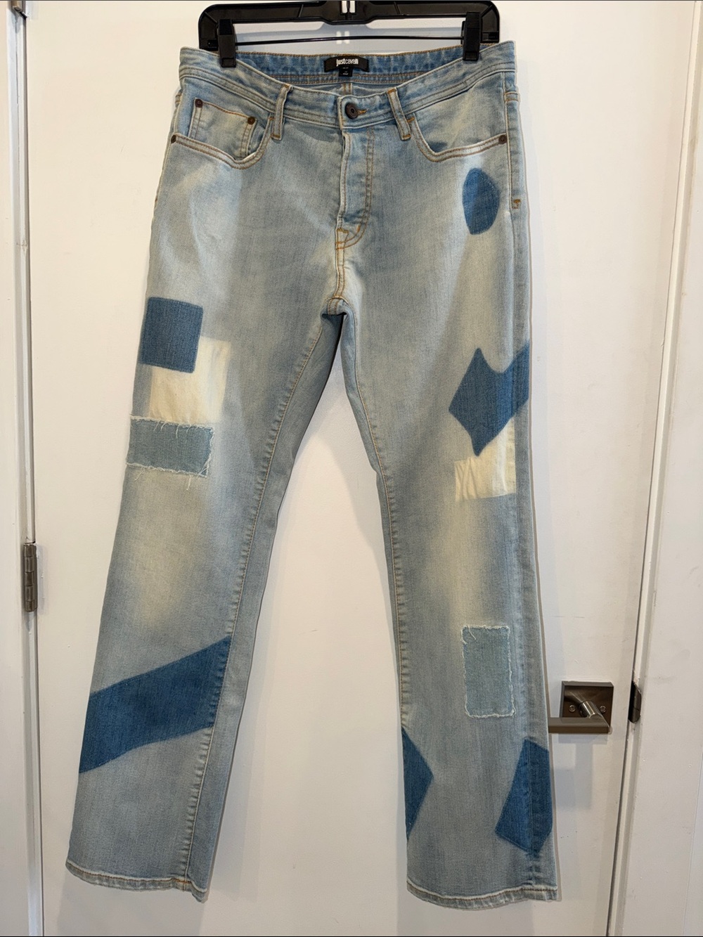 Just Cavalli Patched Blue Denim Men’s Jean, Sz 27